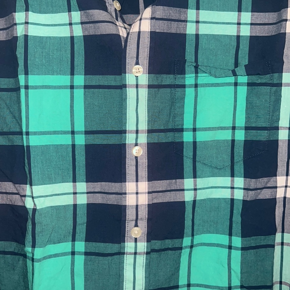 Aeo Navy And Teal Checkered Pattern Button Down - image 3
